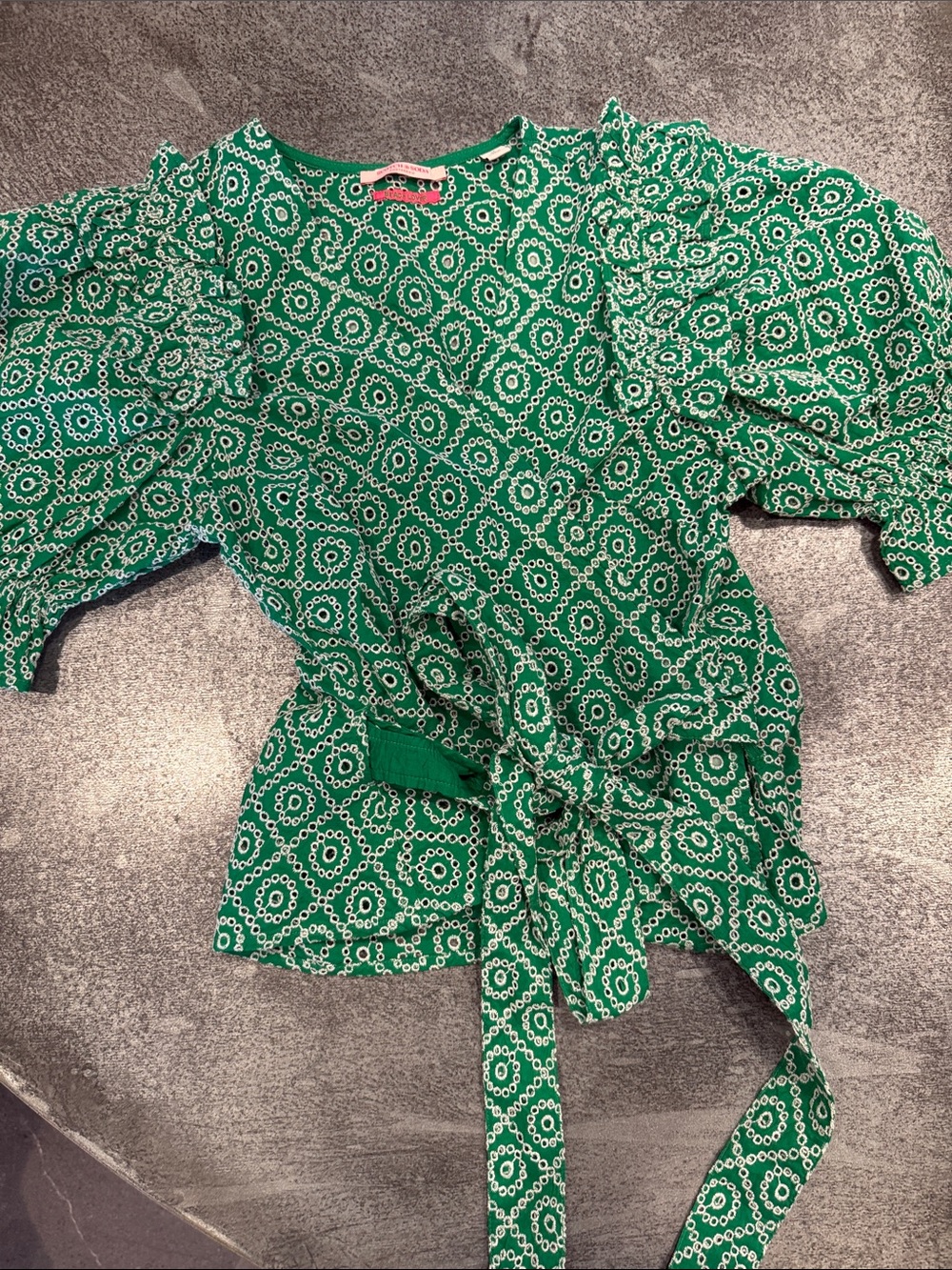 Scotch & Soda Green and White Patterned Puff-Sleeve Wrap Top